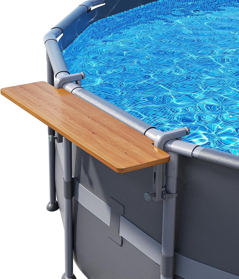 POOLHACKER Poolside Bar, Swim Up Bar Exclusively for Above-Ground Round Pools. Patio Poolside Table Smart Fold Easy Maintenance, Weather Resistant Stable Tabletop (Cedar Brown-Nordic Pine) - Image 1
